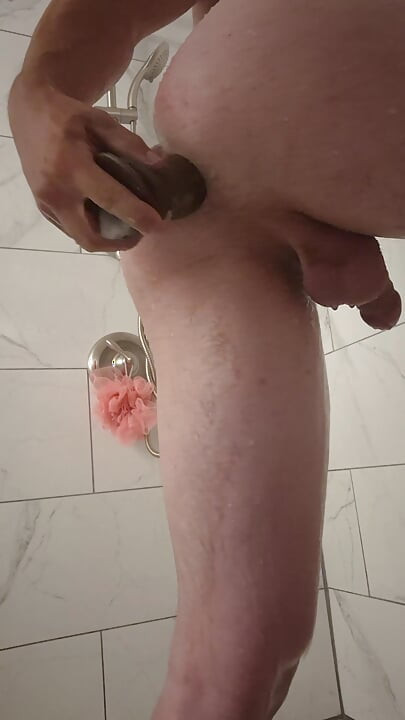 Twinkle takes 12 inch dildo in shower
