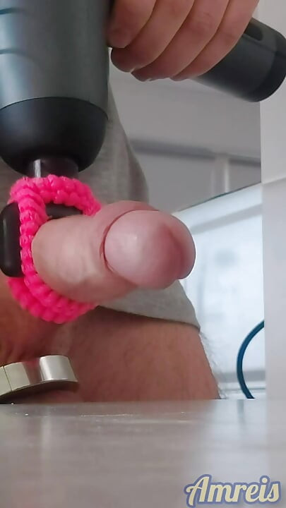 A massage toy milks my cock to a pulsating orgasm.