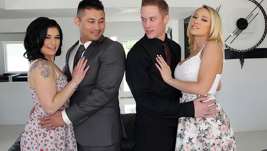 Milf Kagney Linn Karter se folla a un hombre casado mientras sus cónyuges miran