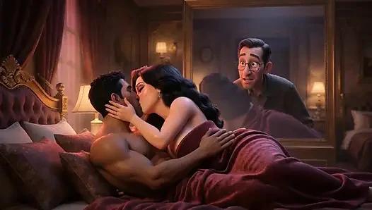 A Muslim man and a Jewish wife, with her cuckold  Christian husband watching her being fucked.