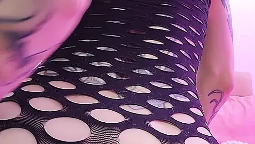 Tattooed Redhead Goddess Teases & Plays with Her Pussy Through Fishnet