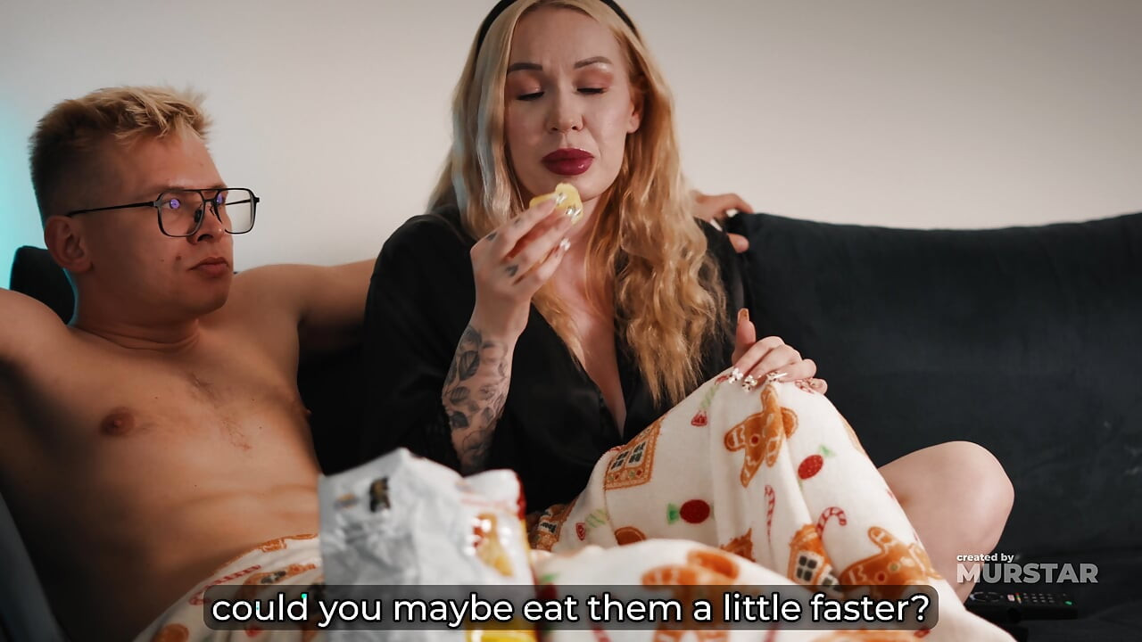 Blonde Step Mom's Bare Pussy Teases StepSon While Watching Movie Together - Forbidden Cuddle Turns into Hot Fuck