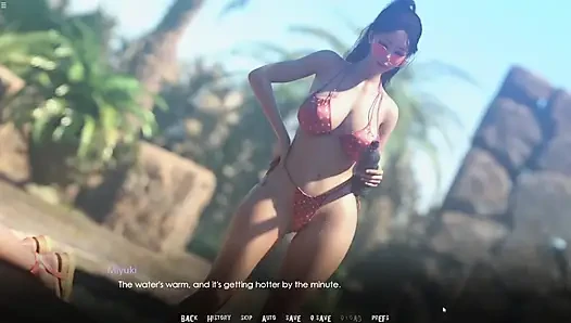 Hiro massiert japanische bikini-stiefmutter, dicker arsch am strand mit stiefschwestern