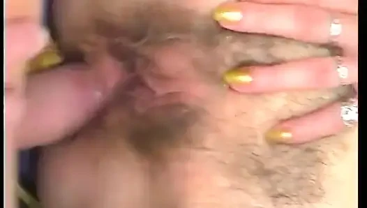 Granny sucks cum off dick after a hard fuck on the hairy pussy