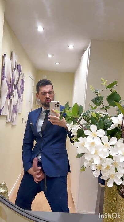 Hot Suited Stepdaddy Jerking off in Front of the Mirror