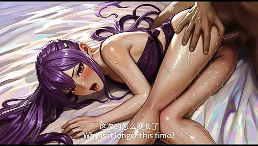 A beautiful woman with a purple high ponytail, offering you a unique allure.Episode 2.AI-generated