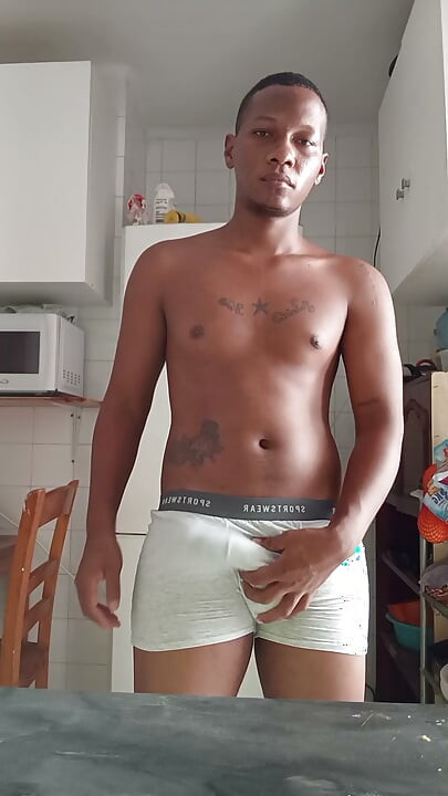 Young Colombian BBC masturbates in the kitchen