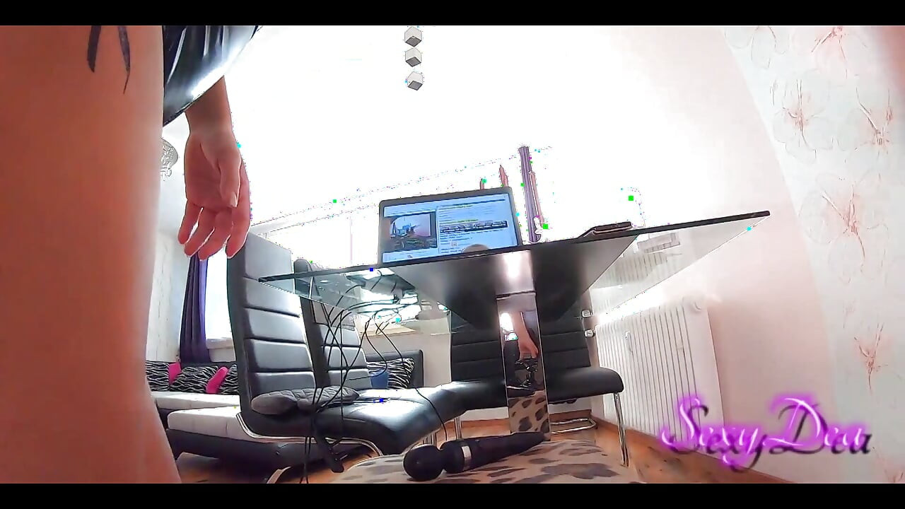 Sexydea Teasing Your Hard Cock with Her Shiny Black Latex Outfit Booty