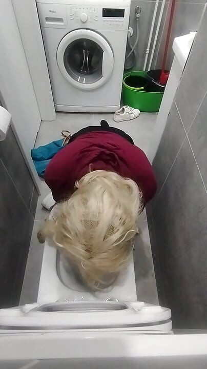 Teen slut licks the toilet at friend's house