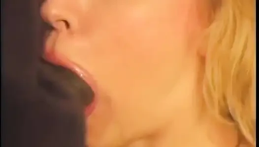 Blonde MILF gives black stud some messy head