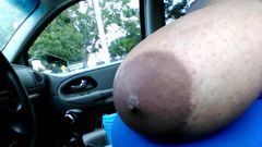 Huge Tits and Areolas While Driving