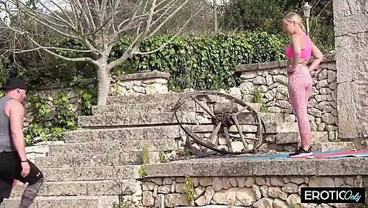 Outdoor Exercise Ball Gangbang with Dripping Creampie Overload