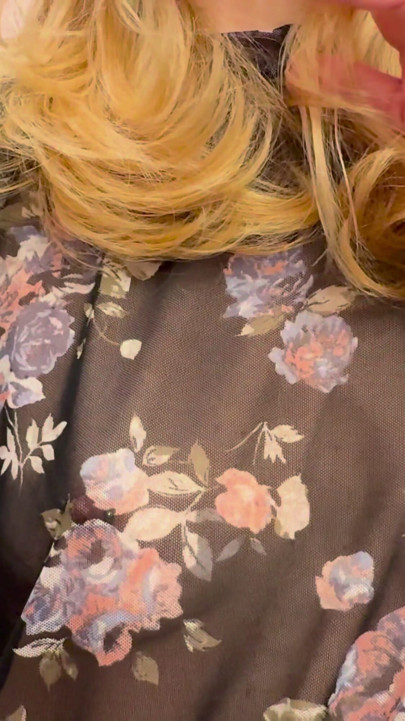 Trying my new sheer blouse in a caffe, showing my hard pierced nipples in public. | Clip 1