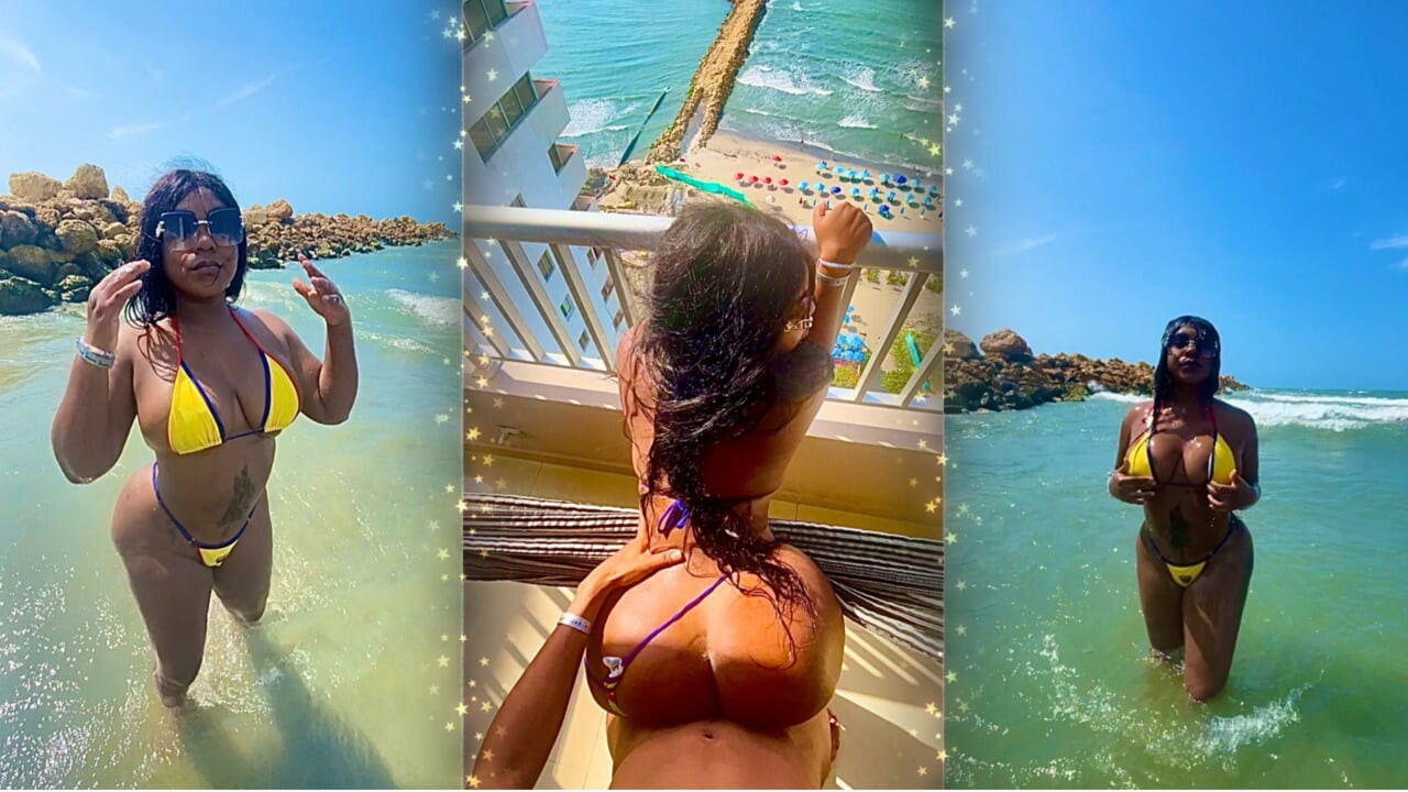 해변의 아름다운 콜롬비아 나는 그녀를 내 방으로 데려가도록 유혹해