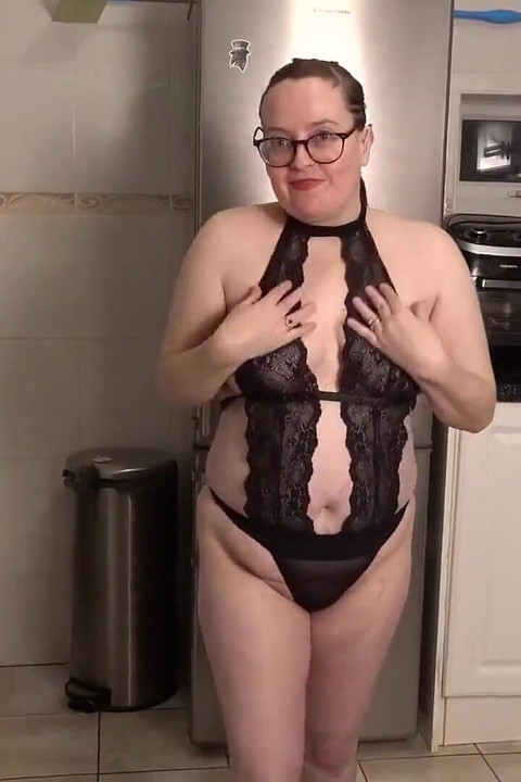 Sexy Stripping in Black Lace Lingerie with Vibrator