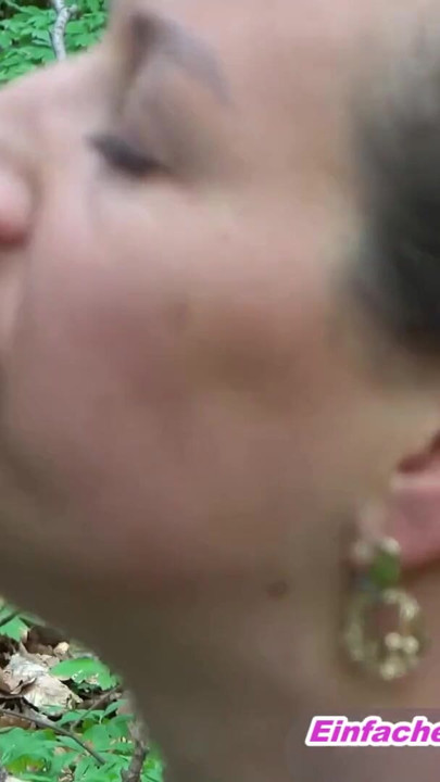 Chubby German milf having an outdoor blowjob in the woods with a stranger man | Clip 3