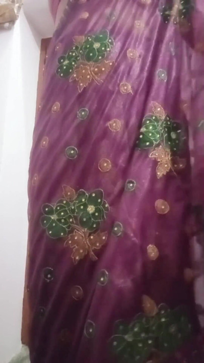 Indian Gay Crossdresser Bottom Gaurisissy showing her big boobs in purple saree | Clip 2