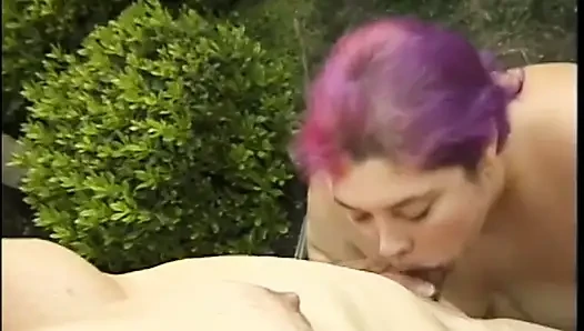 Huge beauty with purple hair SinDee Williams gives incredible cumloaded BJ to big hard male meat
