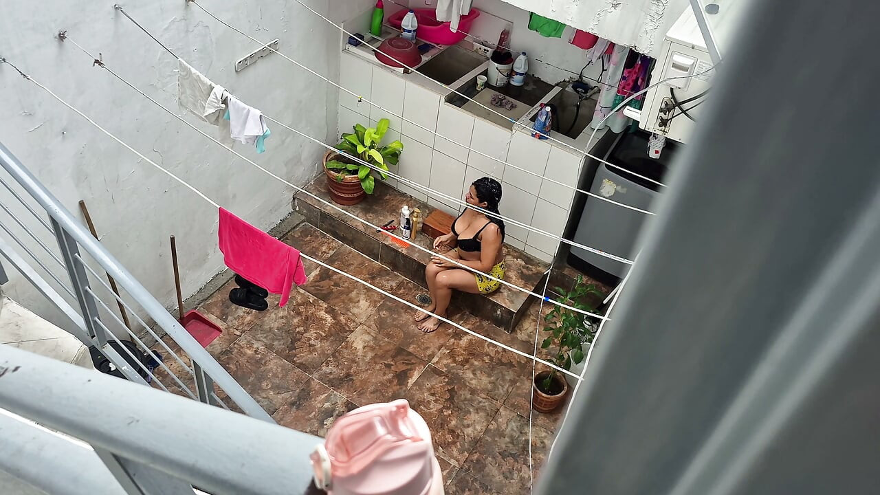 My Neighbor From the House Below Bathes Outside and Was Discovered by Me.