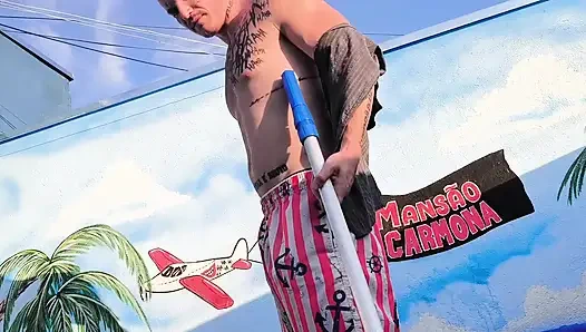 3 naughty friends paying the pool owner on the xerecard