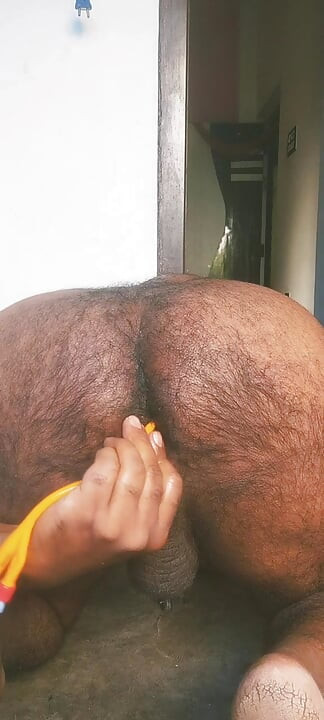 Anal catheter insert into indian Pierced hairy anal.