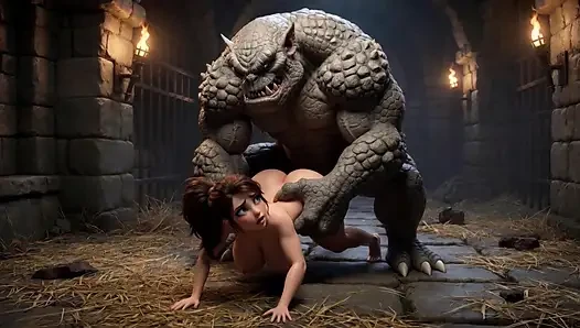 Cave Monster Caught and Fucked Big Tits Woman - Multiple Positions & Anal