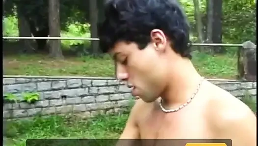 Two horny guys can't resist to join couple of Brazilian hottiies playing on the lawn