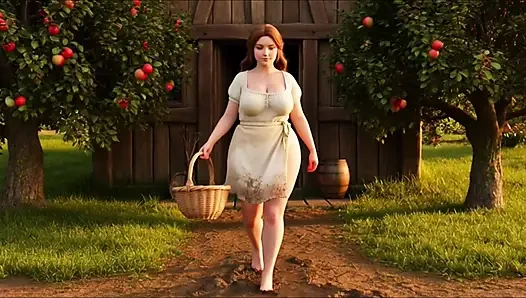 Beautiful Young Medieval Peasant Woman Bathes in Stream Then Sunbathes Nude Under Warm Sun in Lush Countryside