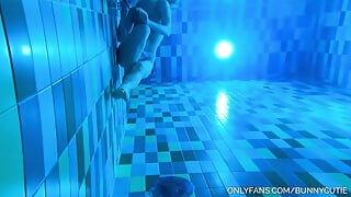 Hot Threesome Around Swimming Pool! Step Mom Takes My Cock In Mouth 4K