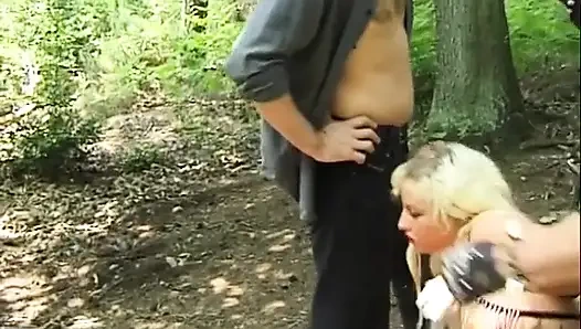 Blonde slave pussy in the woods