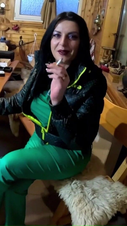 Black Leather Jacket and Tight Shiny Pants – Cameltoe and Deep Oral Tease | Clip 2