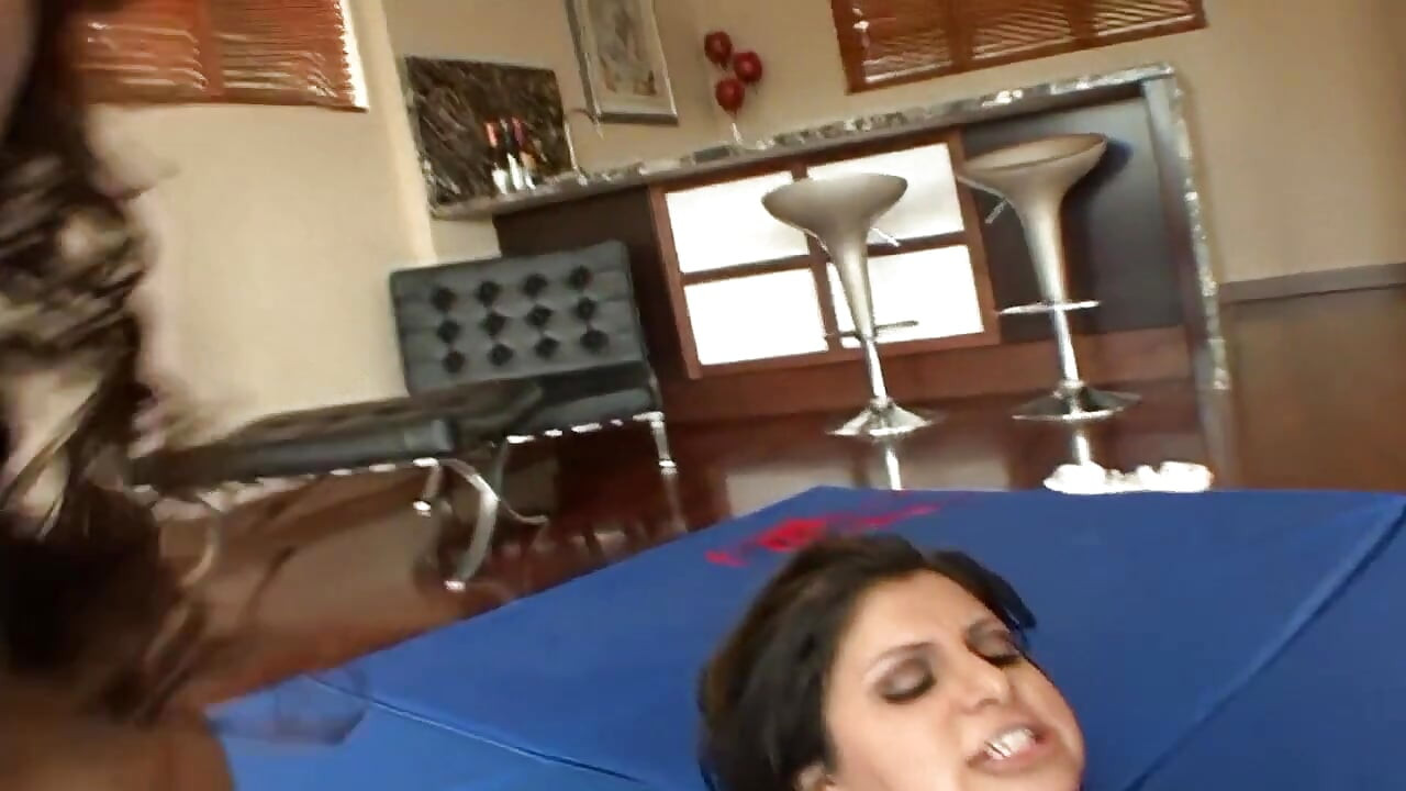 Hot girls stroke each others pussies then fuck with big dildos