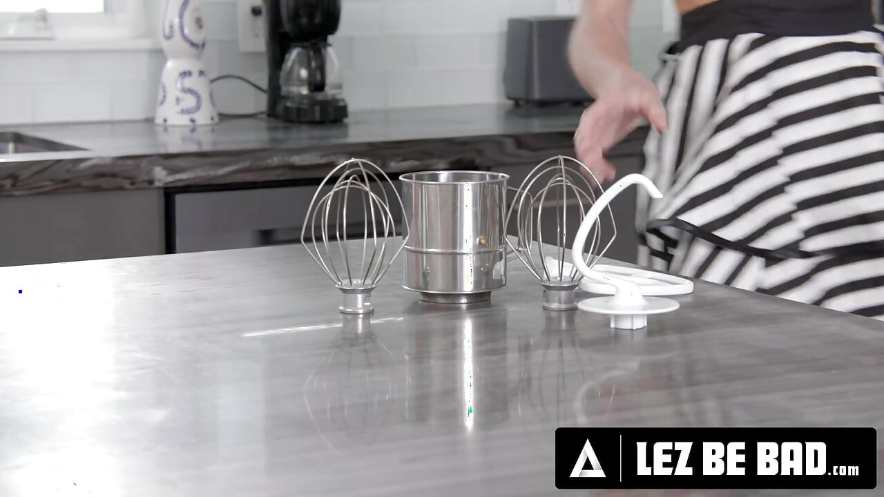 LEZ BE BAD - Nicole Aria & Addison Vodka Bake Naked Under Aprons Then STRAP-ON FUCK While Pie Cooks