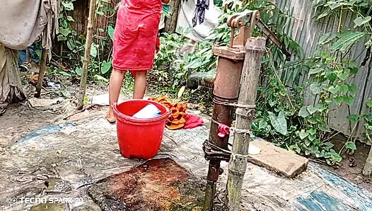 Refreshing Outdoor Bath in an Open Field