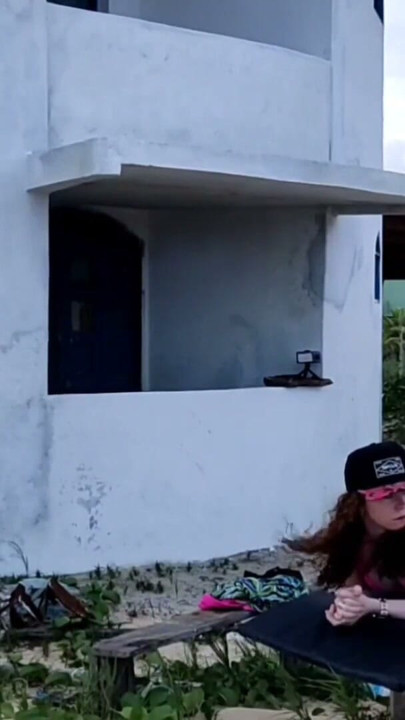 Camera placed in a beach hut records two BBW girls with big asses fucking a guy with dyed blonde hair | Clip 1