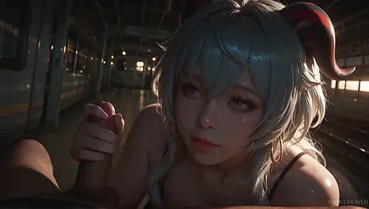 Kızıl boynuzlu şeytan kız tren istasyonunda bekliyor ve çok ıslak! - ATKINS HEAVEN