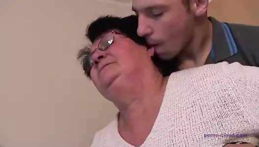 Hot fat hairy grandma and grandson