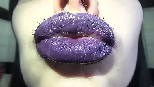 Purple glossy lips! Kissing and duck face fetishes!!