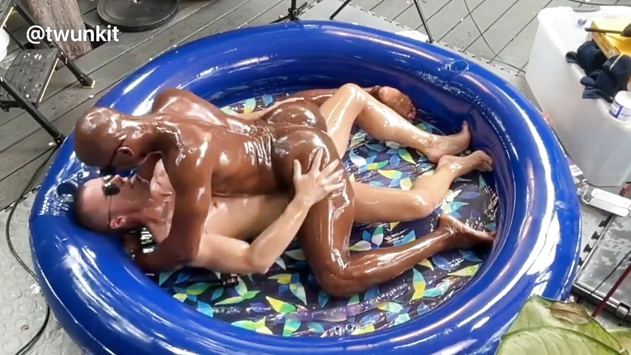 Interracial Bareback Oil Wrestling & Fucking
