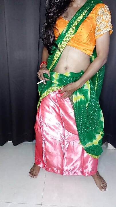 Gorgeous indian sissy wearing sexy saree and satin petticoat with bra panty