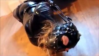 Catsuit chica hogtied crawl