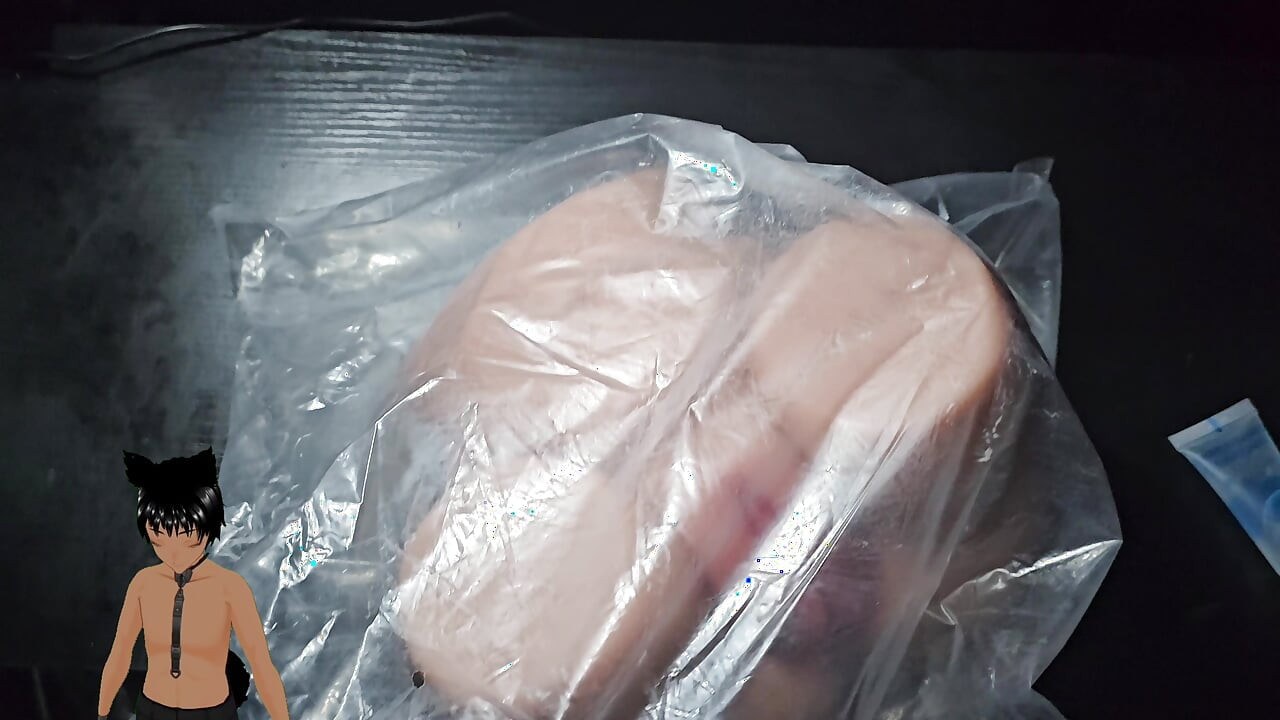 Playing with the pussy of a sex toy!
