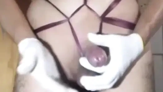 Young masked guy comes home from work to masturbate.