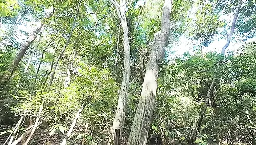 Thai girl walks and brags about peeing pain in the forest, but pushes to masturbate Thai Voice