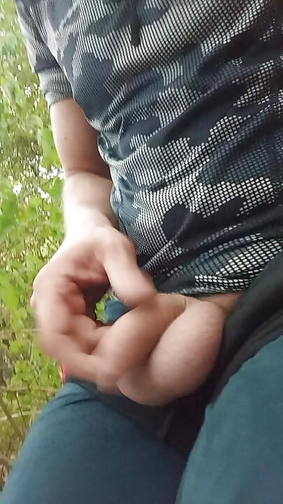 Wild jerking off at the edge of the forest, screaming with lust