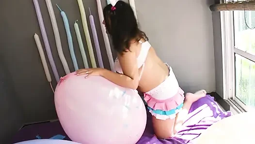 Bunny Rides and Pop Massive Marbled Balloons - Bunny Looner