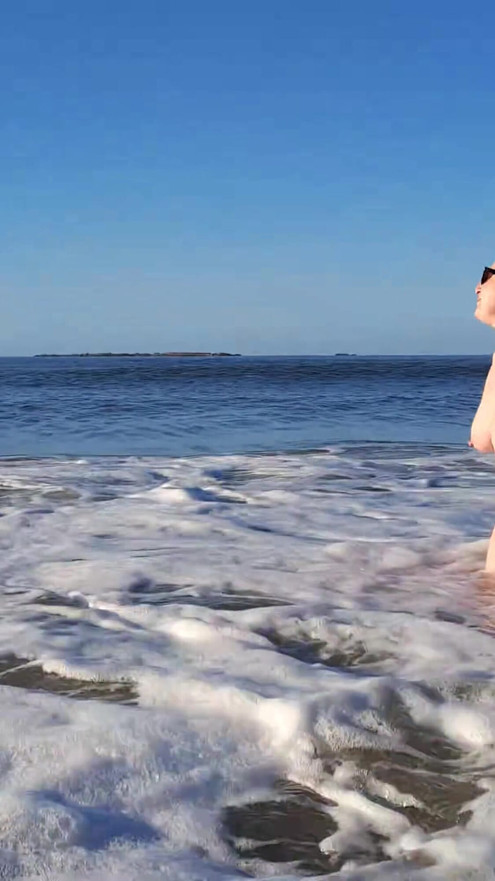 Real nudist Playing Naked in the Ocean Waves | Clip 1