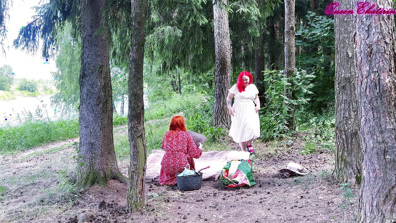 Girlfriends on a picnic licking each other's. The first lesbian sex.