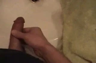 Bathroom Sink jerkoff CumShot... LOTS of shiny cum!