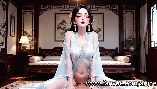 Seorang gadis Cina, kostum kuno, blowjob, Suaranya sangat menyenangkan. dan stimulasi puting, AI-Generate,DUA